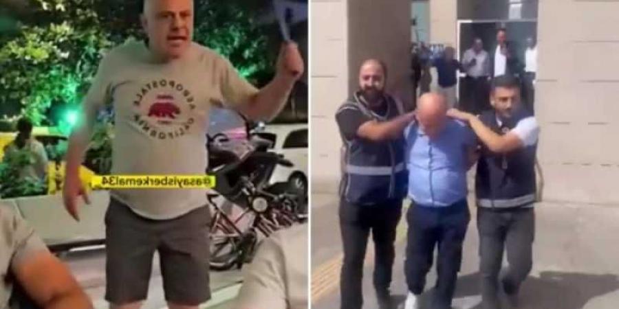شاهد لحظة القبض على التركي الذي هدد سياح خليجيين بسكين في مقهى باسطنبول - AARC مصر